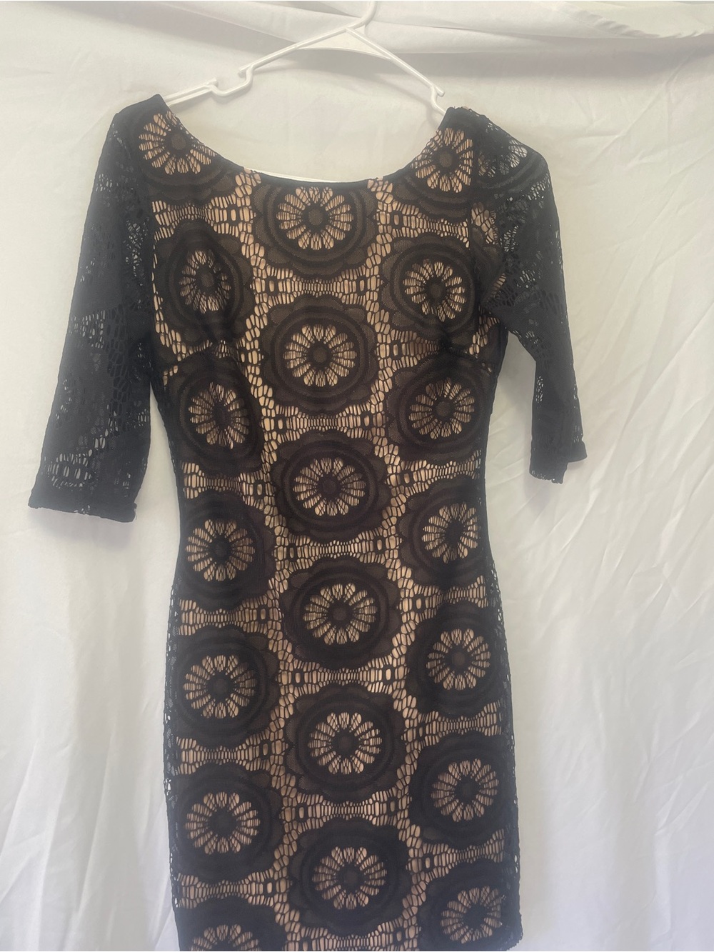 Mystic Black Lace Midi Dress with Nude Lining